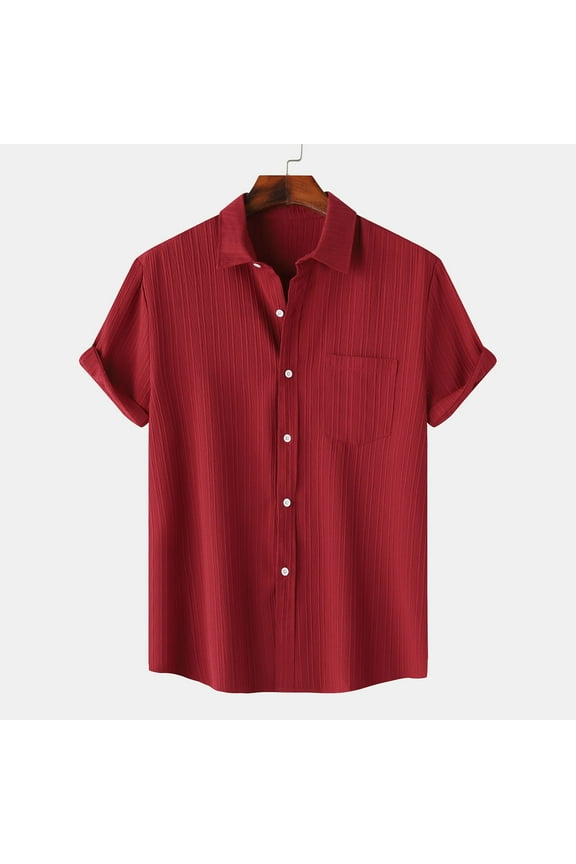 Short Sleeve Mens Tops Big and Tall Red Hawaiian Collared Solid Casual Button Down Shirts T Shirts for Men