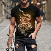 Muscularfit Short Sleeve Mens Tops Clearance Black Graphic Dragon Crew Neck T Shirts Mens Summer Shirts