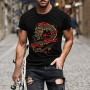 Muscularfit Short Sleeve Tops for Men 2024 Trendy Black Crew Neck Graphic Dragon T Shirts Mens Shirts