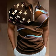 Muscularfit Short Sleeve Tops for Men 2024 Trendy Collared Independence Day American Flag 1/4 Zip T Shirts Mens Shirts Clearance
