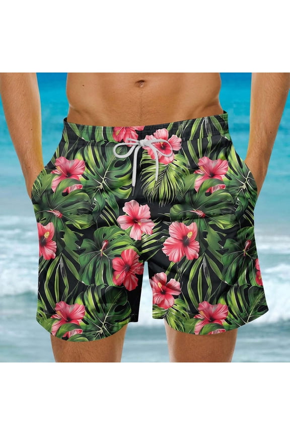 Shorts Graphic Board Tropical Bottom Baggy Big & Tall Mid Rise Casual Beach Pants for Men,S