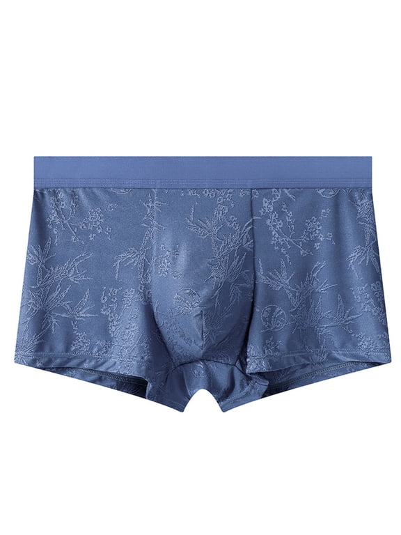 Silk Boxers for Men Mens Briefs Underwear Boxers Classic Fit Compression Underwear Briefs Stretchable Pull-On Blue Embossed Boxer Briefs for Men,L