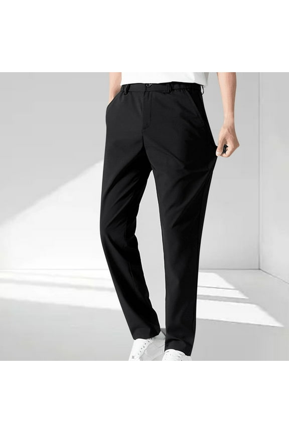 Silk Golf Pants Men Stretch Relaxed Fit Black Slacks Loose Ankle Flat Front Stretchy Work Pants,M