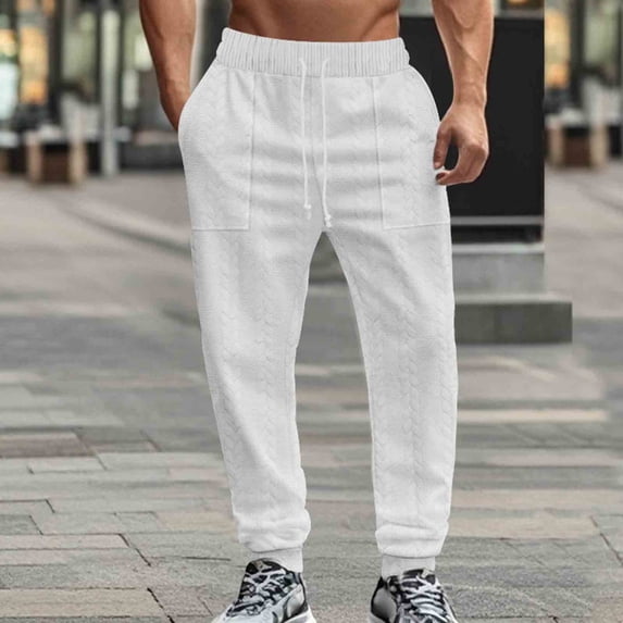 Muscularfit Slacks Sport Men Drawstring White Pants High Waisted Baggy Ankle Cargo Cuffed Workout Pants,L