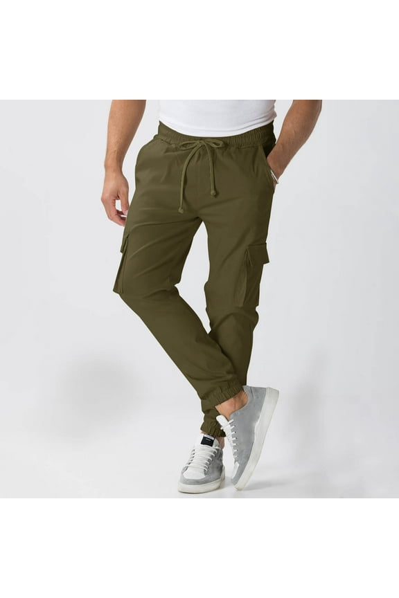 Slacks for Men Green Drawstring Pants Cuffed High Waisted Slim Ankle Cargo Work Pants Men,XL