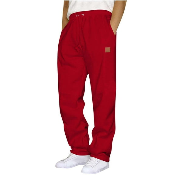 Muscularfit Sport Athletic Pants Plain Red Men Streetwear Straight-Leg Loose Full Joggers Mens Work Pants,S