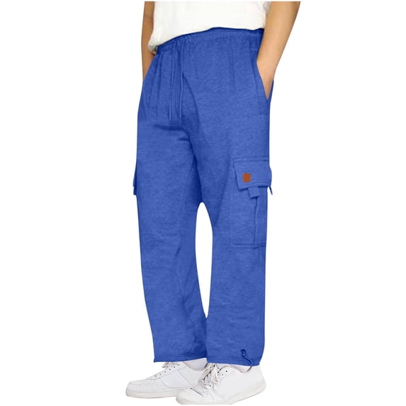 Muscularfit Sport Baggy Sweatpants Men Blue Plus Size Streetwear Cargo High Waisted Long Loose Mens Slacks Casual,M