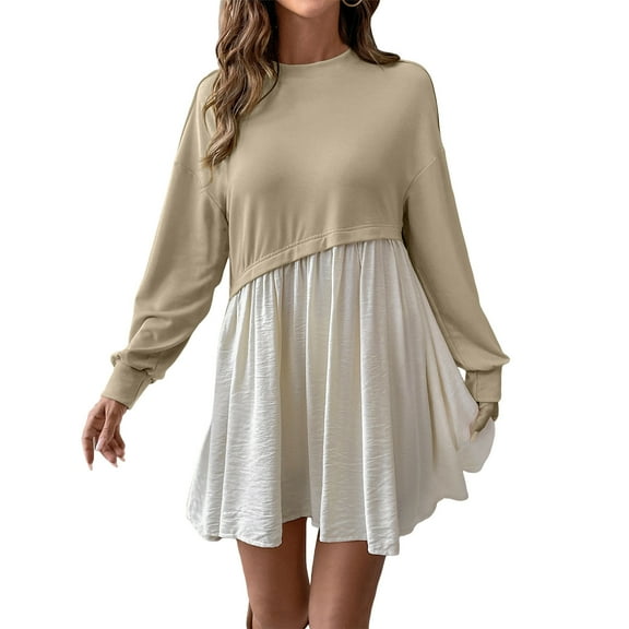 Muscularfit Spring Dresses Casual Going Out Ruched Loose Long Sleeve Crew Neck Mini Popover Womens Spring Dresses 2026
