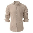 thumbnail image 1 of Muscularfit Striped Dress Shirts for Men Brown French Cuff Pocket Workout Tops Collared Tee Pullover Long Sleeve Polo Shirts,XXL, 1 of 7