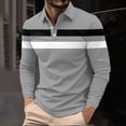 thumbnail image 1 of Muscularfit Striped Polo Shirts for Men Oversized Polyester Gray Fall Shirts Collared Shirts Long Sleeve Pullover Boho Tops,M, 1 of 5