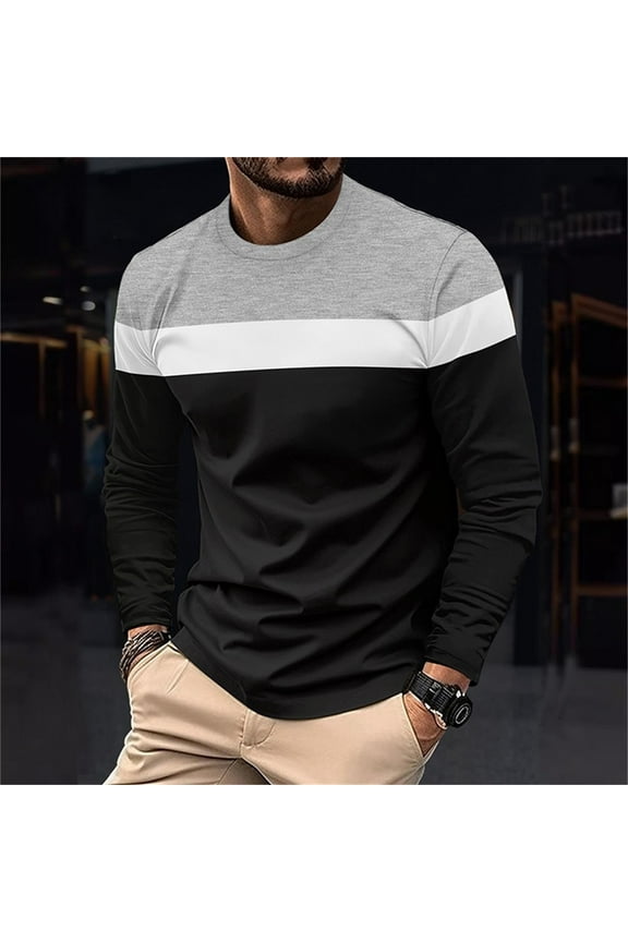 Striped Tshirts Casual Black Vintage Workout Shirts Crew Neck Long Sleeve Pullover T-Shirts for Man,S