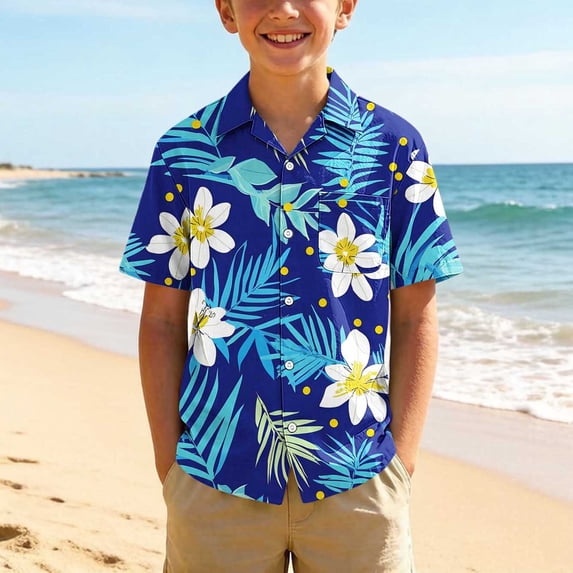 Muscularfit Summer Shirts Boys Tshirts with Pockets Cocoon Hawaiian Shirt Relaxed Fit T-Shirt Short Sleeve Button Henley Graphic Tees 4th Grade Shirt,14-15 Years