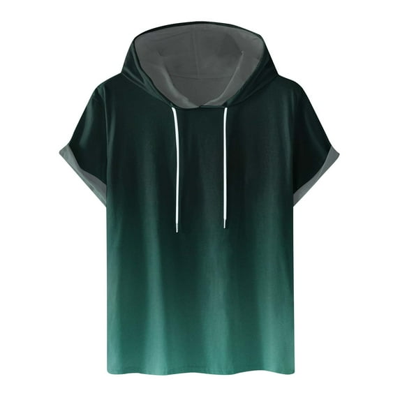 Muscularfit Summer Shirts for Men Green Short Sleeve Fitness Gradient Hoodie Holiday Tops for Men