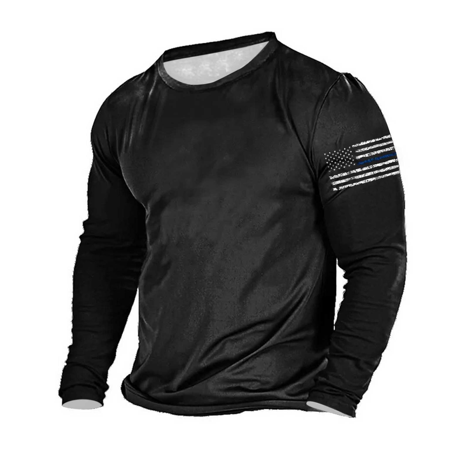 Muscularfit Summer Shirts for Men Long Sleeve Black Crew Neck Pullover