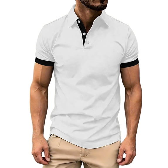 Muscularfit T Shirts for Man Ringer Work Shirts Polo Shirts Oversized Shirt Collared Short Sleeve White Mens Summer Shirts,L