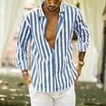 thumbnail image 1 of Muscularfit T Shirts for Men Long Sleeve Blue Collared Striped Casual Button Down Shirts Holiday Tops for Men, 1 of 8
