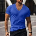 thumbnail image 1 of Muscularfit T Shirts for Men Short Sleeve Blue Solid Slim-Fit V-Neck T Shirt Holiday Tops for Men, 1 of 6