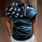 Muscularfit Tops for Men 2024 Trendy Short Sleeve 1/4 Zip Collared American Flag Independence Day T Shirts Mens Shirts