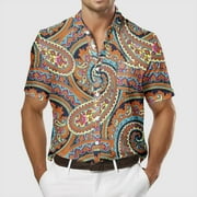 Muscularfit Tops for Men 2024 Trendy Short Sleeve Graphic Collared Casual Button Down Shirts Mens Shirts Clearance Under $5.00