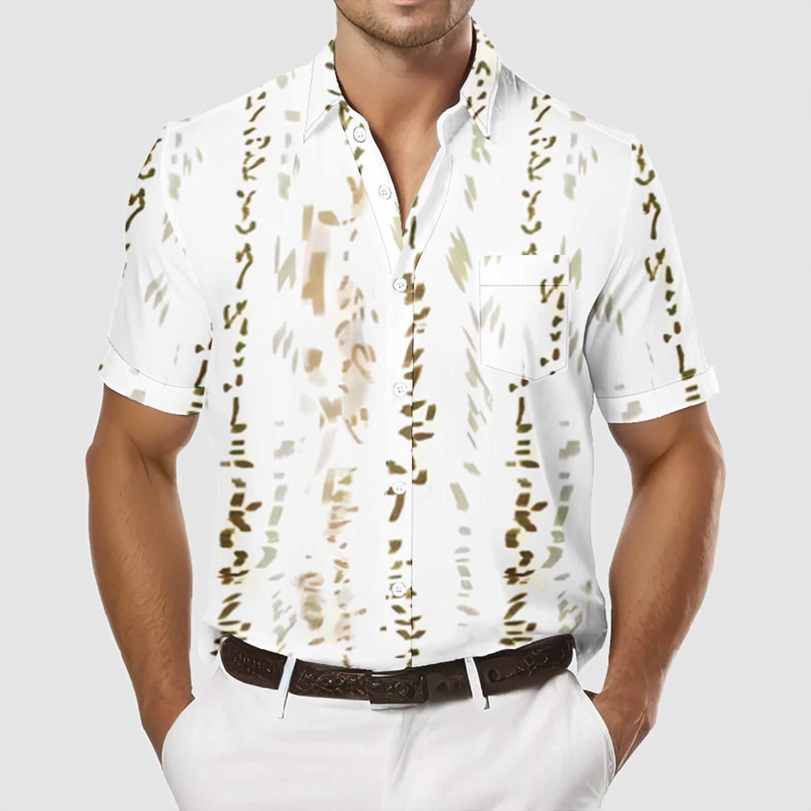 Muscularfit Tops for Men 2024 Trendy Short Sleeve Graphic Collared Casual Button Down Shirts