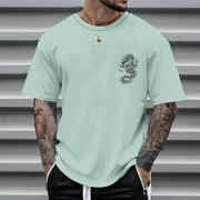 Muscularfit Tops for Men 2024 Trendy Short Sleeve Green Dragon Crew Neck Graphic T Shirts Dress Shirts for Men