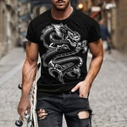 Muscularfit Tops for Men Black Short Sleeve Dragon Crew Neck Graphic T Shirts Mens Shirts Clearance Under $5.00