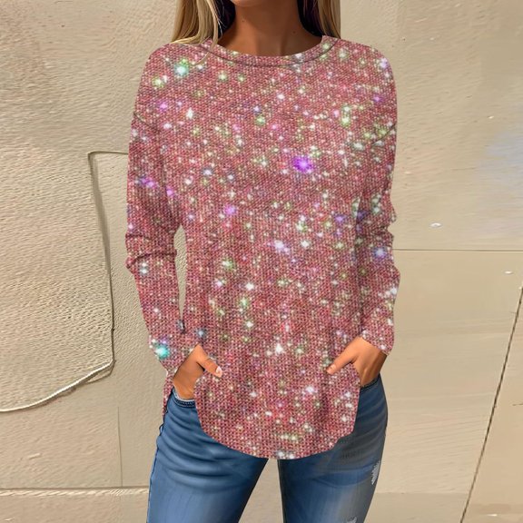 Muscularfit Tops for Women 2024 Tunic Orange Glitter Comfy Loose Tops