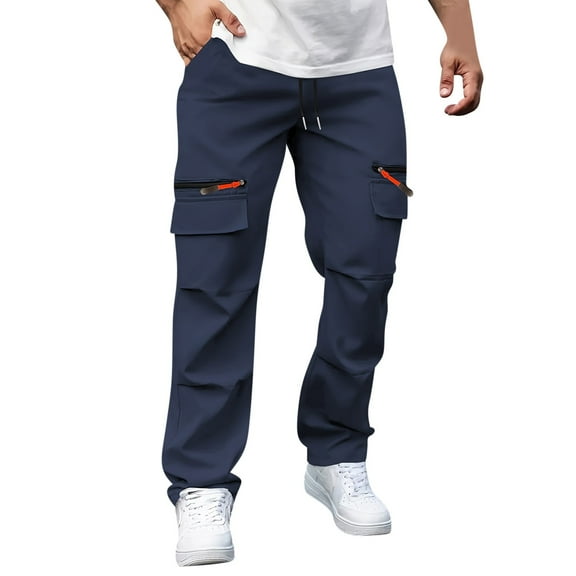 Muscularfit Track Fishing Pants Drawstring Men Blue Trousers Cargo Full Wide-Leg High Waisted Loose Mens Travel Pants,S