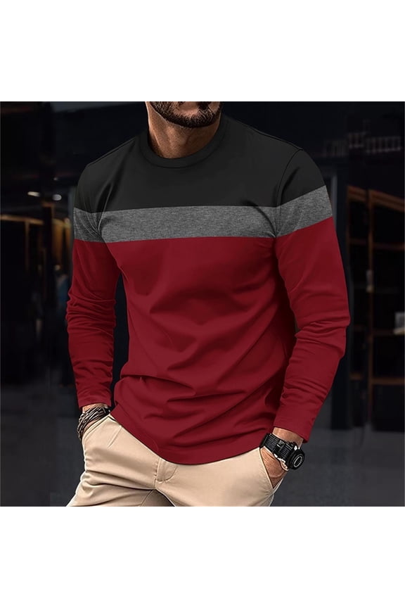 Tshirt Casual Red Striped Vintage Dressy Tops Pullover Crew Neck Long Sleeve Muscle Shirts for Men,XL