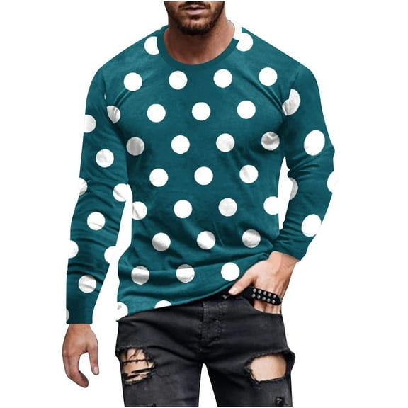 Muscularfit Tshirts Long Sleeve Oversized Green Graphic T Shirts for Men Polka Dot Crew Neck Big & Tall Dress Shirt for Men,XXXL