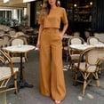 thumbnail image 1 of Muscularfit Vacation Sets Women Two Piece Outfits Sets Summer Palazzo Work Sets Sets Cropped Short Sleeve Crew Neck Flare-Leg Yellow Womens Sets,XXL, 1 of 8