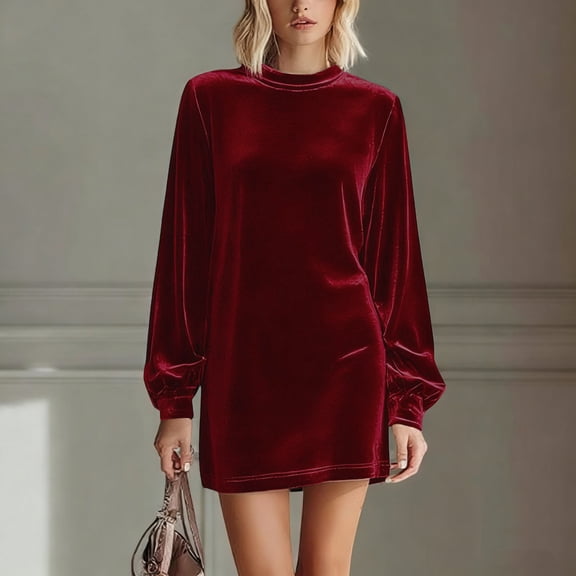 Muscularfit Velvet Womens Spring Dresses 2026 Party Fitted Bodycon Long Sleeve Mini Crew Neck Womens Classy Dress