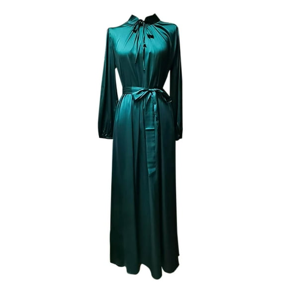Muscularfit Waist Spring Dresses Flowy Elegant Satin Long Sleeve Cocktail Crew Neck Maxi Womens Winter Dresses 2026