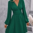 thumbnail image 1 of Muscularfit Winter Dresses Ruched Fitted Cute Sexy Gowns Mini Long Sleeve V-Neck Fit & Flare Women's Dress 2026, 1 of 7