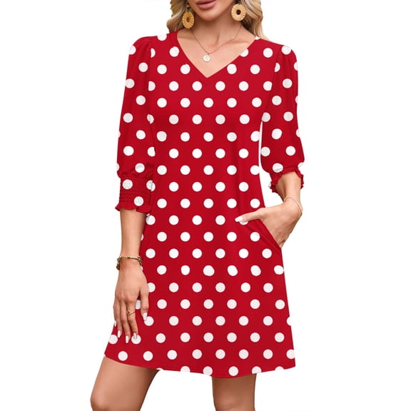 Muscularfit With Pocket Women Dresses Loose Dressy Casual Gowns V-Neck Mini 3/4 Sleeve Popover Dress Trendy
