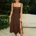 thumbnail image 1 of Muscularfit Women's Dresses Sleeveless Maxi Flowy Brown Halter A-Line Solid Pleated Dress L, 1 of 8