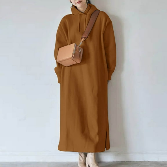 Muscularfit Women's Loose Casual Going Out Long Sleeve Hooded Maxi Popover Women's Spring Dresses 2026