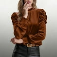 thumbnail image 1 of Muscularfit Women's Winter Blouses Dressy Silk Pleated Clothing Crew Neck Long Sleeve Business Tops, 1 of 8