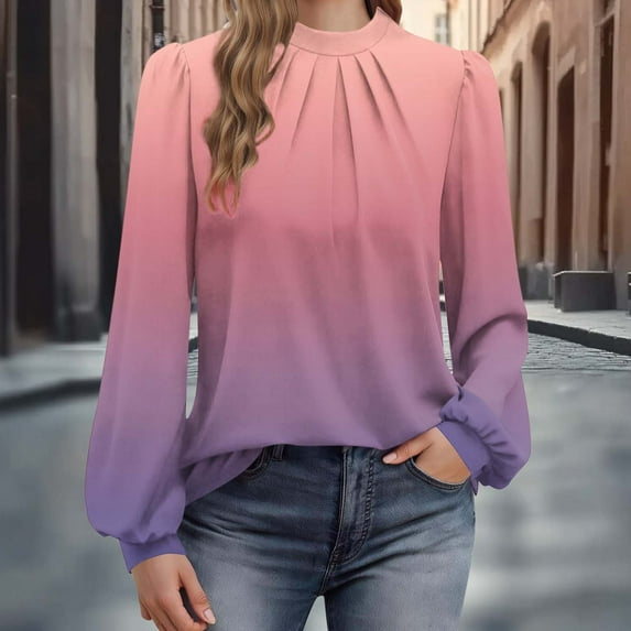 Muscularfit Women's Winter Blouses Pleated Dressy Shirt Long Sleeve Mock Neck Pullover Cute Tops for Women