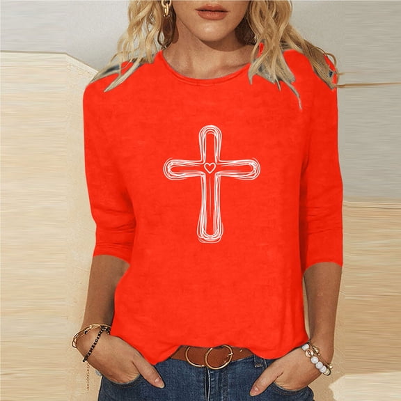 Muscularfit Women's Winter Tops Casual Loose Blouses 3/4 Sleeve Pullover Crew Neck Business Tops