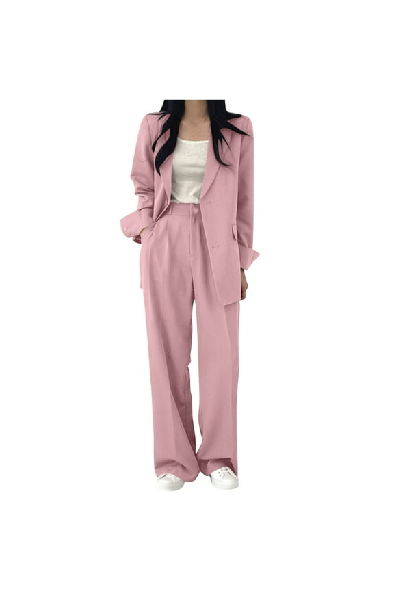 Womens Suits Summer Matching Sets Cocoon Work Business Set Collared Chinos Pink Long Sleeve Going Out Set