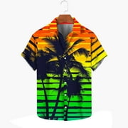 Muscularfit Workout Tops for Men Orange Short Sleeve Graphic Collared Hawaiian Casual Button Down Shirts Boys Shirts