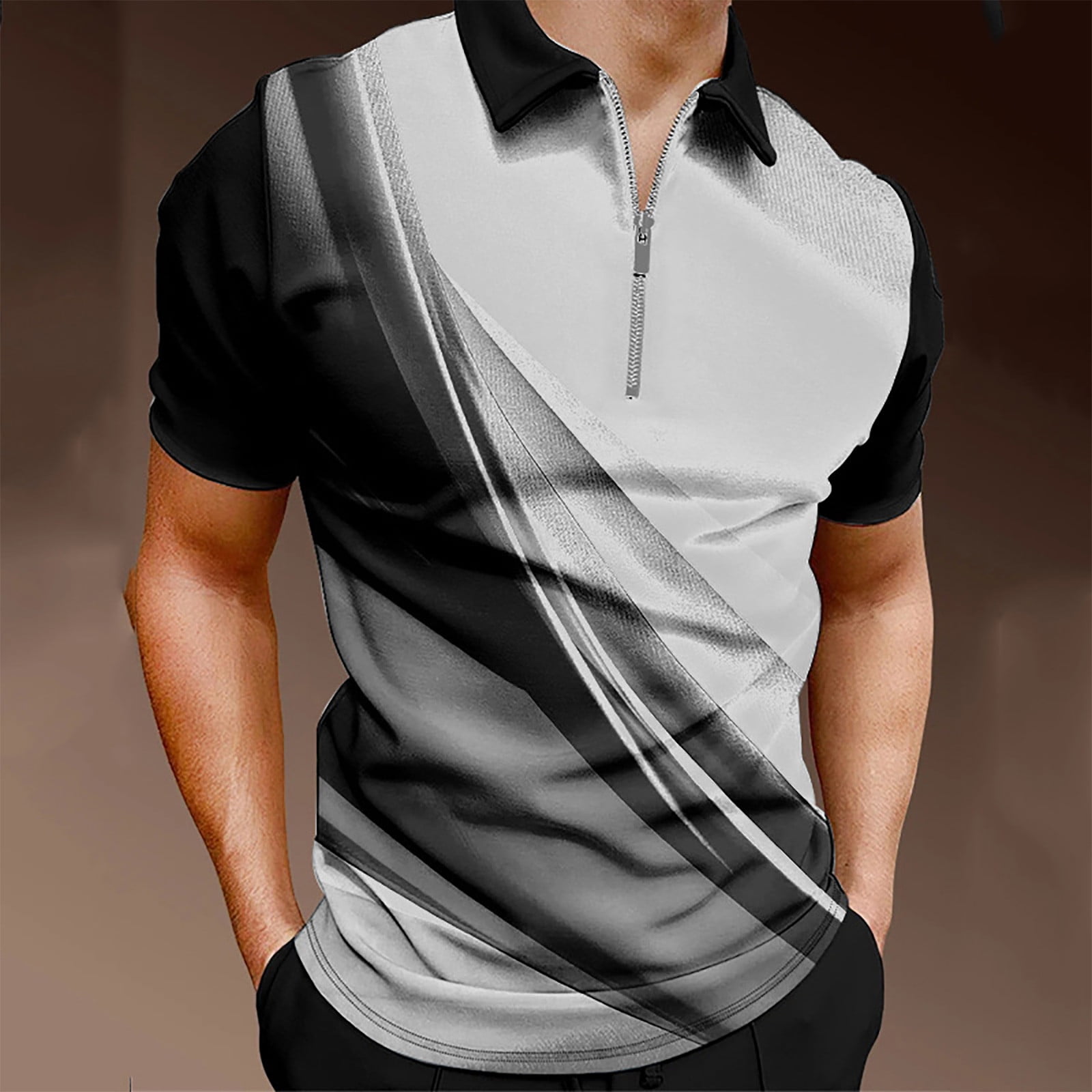 Muscularfit Workout Tops for Men Short Sleeve Collared Graphic 1/4 Zip T Shirts Mens Shirts