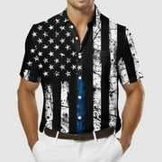 Muscularfit Workout Tops for Men Short Sleeve Collared Independence Day American Flag Casual Button Down Shirts Boys Shirts