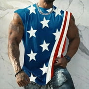 Muscularfit Workout Tops for Men Sleeveless Sports Independence Day American Flag Crew Neck Tank Tops Compression Shirts for Men