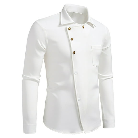 Muscularfit Wrinkle Free Dress Shirts Plain Tuxedo White Fall Shirt T Shirt Long Sleeve Pullover Collared Mens Shirt,S