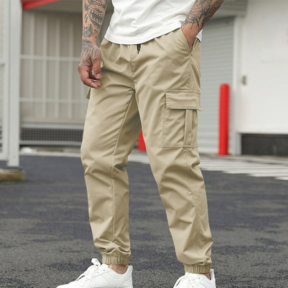 Muscularfit Y2k Pants Men Carpenter Khaki Sport Trousers Ankle High Waisted Baggy Cargo Cuffed Workout Pants for Men,M