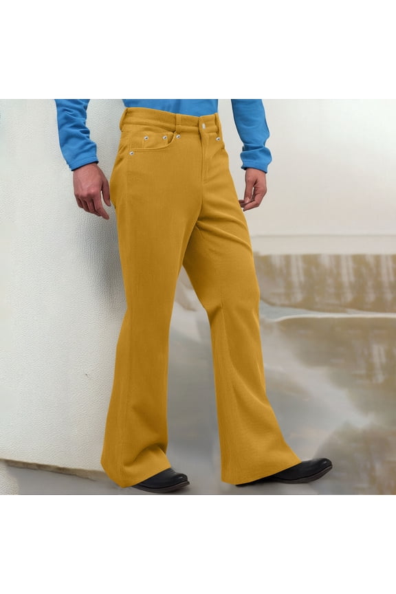 Yellow Workout Pants Corduroy Dance Men Slacks High Waisted Slim Chinos Bootcut Full Tech Pants,M