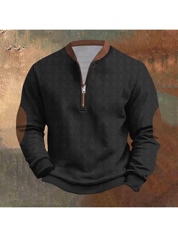 Zip-Up Mens T Shirts Sweatshirt Big And Tall Shirts Baggy Tshirt Henley Black Long Sleeve Casual Shirts for Men,XXXL