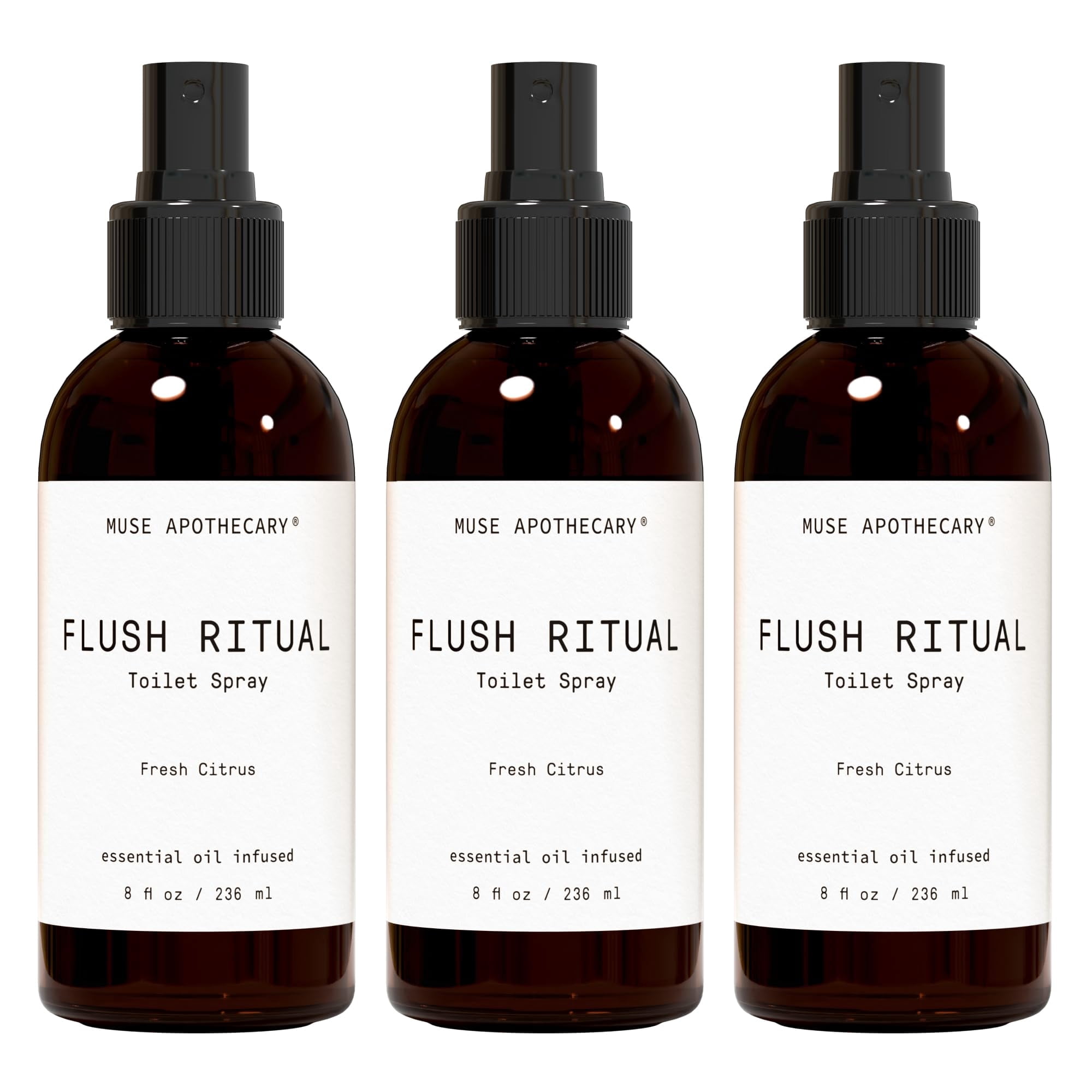 Muse Apothecary Flush Ritual - Aromatic & Refreshing Toilet Spray, Use Before You Go, 8 oz, Infused with Natural Essential Oils - Fresh Citrus, 3 Pack